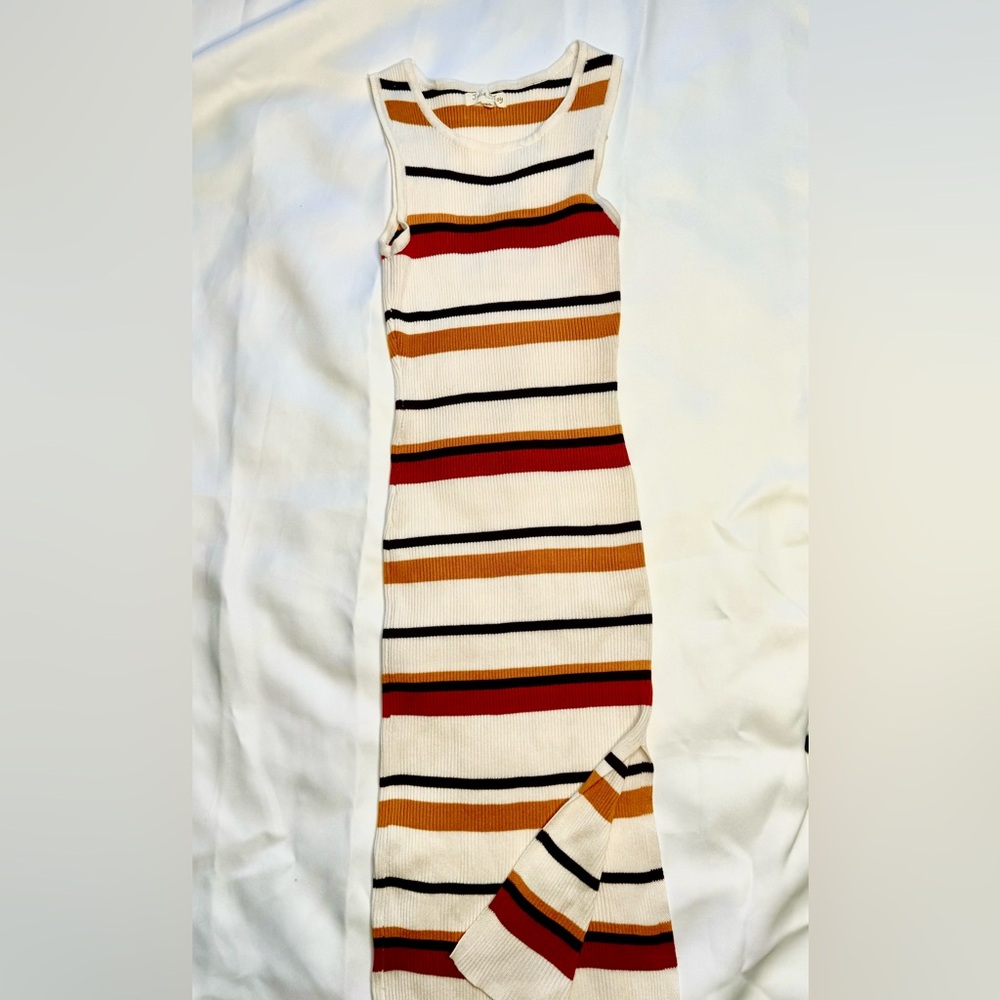 Striped Bodycon Sleeveless Knit Dress with Leg Slit